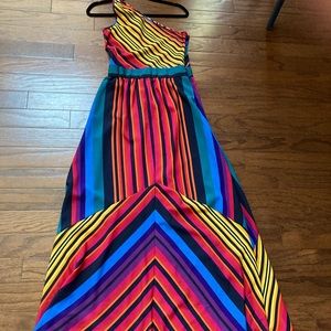 One-shoulder Colorful Striped Maxi Dress